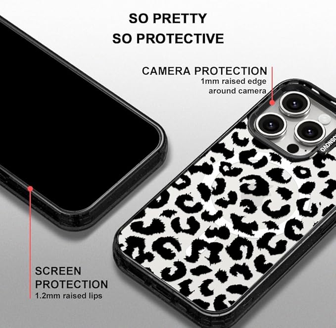 MOSNOVO Magnetic Case for iPhone 15 Pro, 10ft Military-Grade Protection, Compatible with Magsafe, Shockproof Phone Case for iPhone 15 Pro - Black Leopard Print - Clear Black-DeskLoop Office