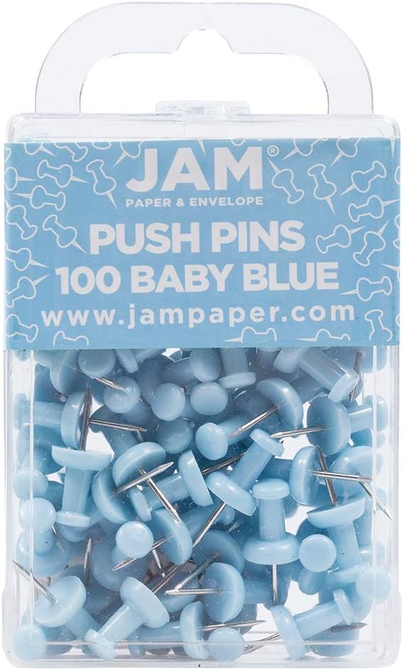 JAM PAPER Colorful Push Pins - Baby Blue Pushpins - 100/Pack-DeskLoop Office