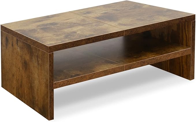 TEAMIX 2 Tier Wooden Monitor Riser Stand, Desktop Stand with storage for Laptop/PC/Printer/Keyboard, TV Stand Shelf Home Office Desk Accessories-DeskLoop Office