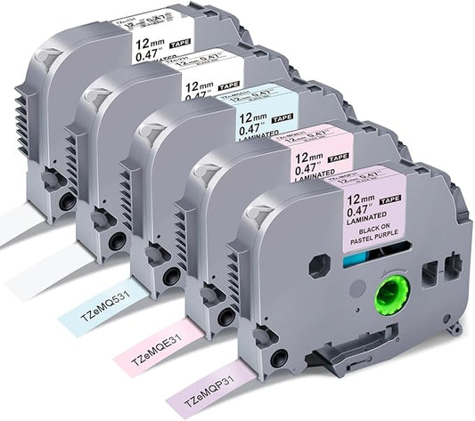 Compatible with Brother P Touch Colored Label Tape TZe 131 231 MQ531 MQP35 MQE35 Pastel Label Maker Tape Made for Brother P-Touch PT-D210 PT-D220 Label Maker, Clear/White/Purple/Pink/Blue-DeskLoop Office