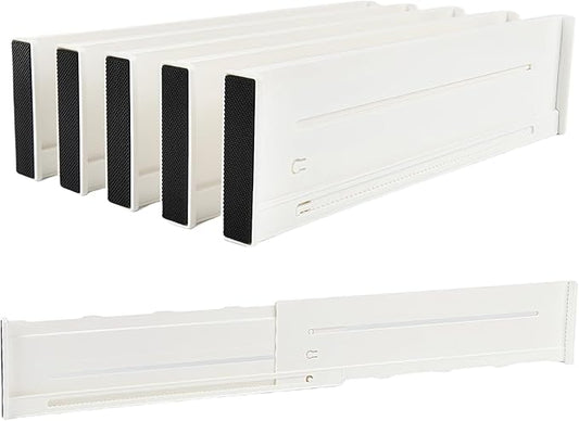 5 Pack Drawer Dividers 3.8" Slim Height Drawer Separators, Non-Slip Plastic Drawer Organizers Expandable 14.6"-25.6" for Shallow Drawers,Kitchen & Clothes Storage, Adjustable Office Drawer Divider-DeskLoop Office