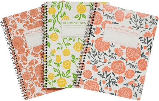 Decomposition 3-Pack Sunny Blossoms College Ruled Spiral Notebook - 9.75 x 7.5 Journal, 160 Lined Pages - 100% Recycled Paper - Notebooks for School Supplies, Home & Office - Made in USA-DeskLoop Office