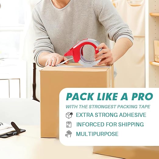 KAMOTA Packing Tape, 36 Rolls Heavy Duty Clear Packaging Tape for Shipping Packaging Moving Sealing, 2 inches Wide, 65 Yards Per Roll, Total 2340 Yards with 4 Dispensers-DeskLoop Office