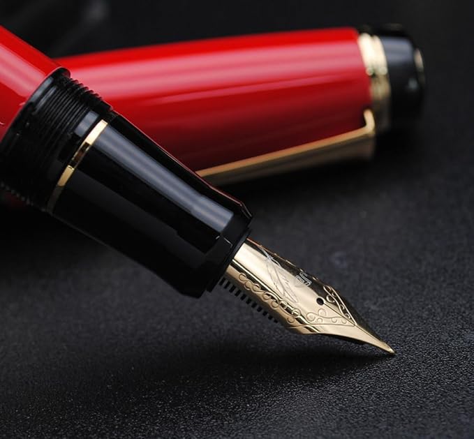 Metal Big Fountain Pen Set Medium Nib 0.7mm, Includes Ink Refill Converter, 5 Ink Cartridges & Gift Box (Medium Nib 0.7mm, Red)-DeskLoop Office