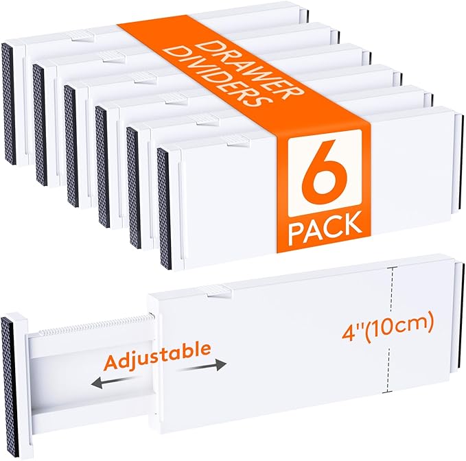 Lifewit 6 Pack Drawer Dividers 4" High, 11-17" Adjustable Clothes Organizers, Expandable Dresser Separators in Bedroom/Bathroom/Kitchen/Office, White-DeskLoop Office