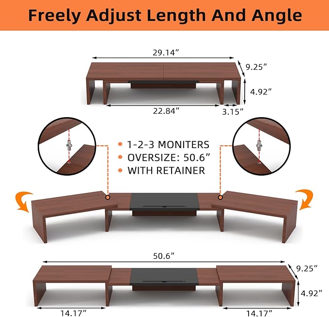 WESTREE Triple Monitor Stand Riser - Extra Long, Adjustable Length & Angle, 3 Shelf Desktop Storage for 1-3 Monitors-DeskLoop Office