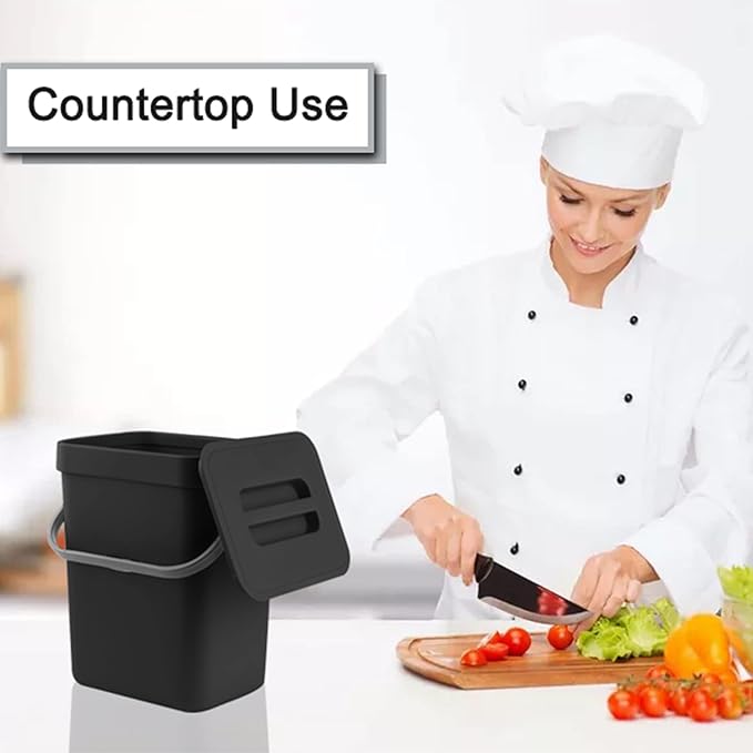 stonespace Kitchen Compost Bin for Countertop, Hanging Small Trash Can with Lid Under Sink for Kitchen Bathroom, Mountable Compost Bucket, Black-DeskLoop Office