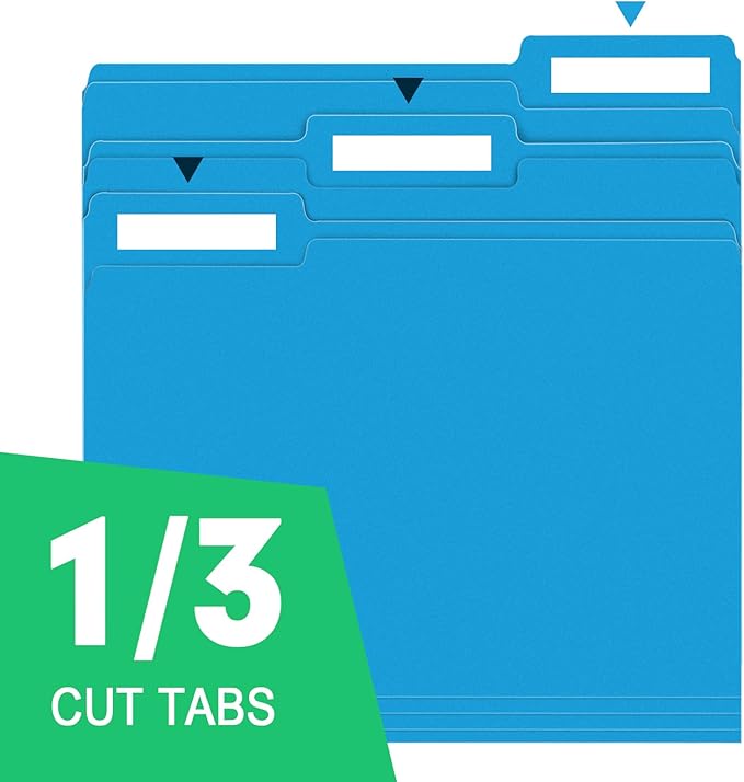File Folder, RAZCC 150 Pack 1/3 Cut Tab File Folders Letter Size, Blue, Colored Folders with Tab Great for Organizing and Easy File Storage-DeskLoop Office