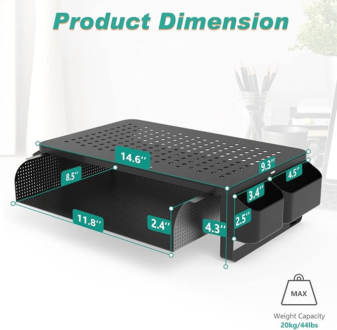 WALI Monitor Stand with Storage, Monitor Riser with Ventilation Drawer and Side Storage, Laptop Stand Riser for Desk, Printer Stands, (STT007), Black-DeskLoop Office