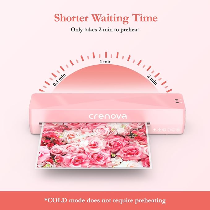 Crenova A4 Laminator Machine 4 in 1 Personal Desktop Hot & Cold with 10 Laminating Pouches No Bubbles 9 Inch Thermal Laminator for Home Office School Business Use Pink-DeskLoop Office