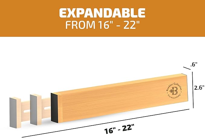 4 Pack Drawer Dividers Bamboo 2.6" High, 16-22" Adjustable Drawer Organizers for Clothes, Expandable Dresser Separators in Bedroom/Bathroom/Kitchen/Office Organization and Storage (Natural)-DeskLoop Office