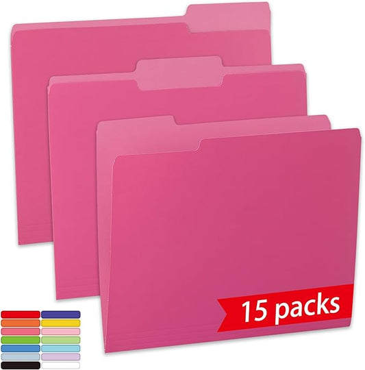 15 Packs Pink File Folder,1/3-Cut Tabs,File Folders Letter Size,8.5x11 Inch File Folders for Office,School and Home,Organizer Folder-DeskLoop Office