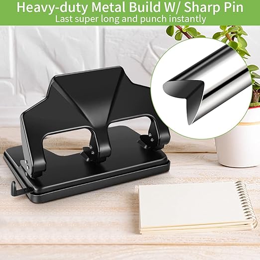 AFMAT 3 Hole Punch Heavy Duty, 40-Sheet Three Hole Punch, 50% Reduced Effort Metal Paper Puncher w/Large Chip Tray-DeskLoop Office