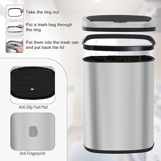 PayLessHere 13 Gallon Automatic Kitchen Trash Can, Touchless Stainless Steel Garbage Can with Lid for Kitchen & Office Waste Bin 50L-DeskLoop Office