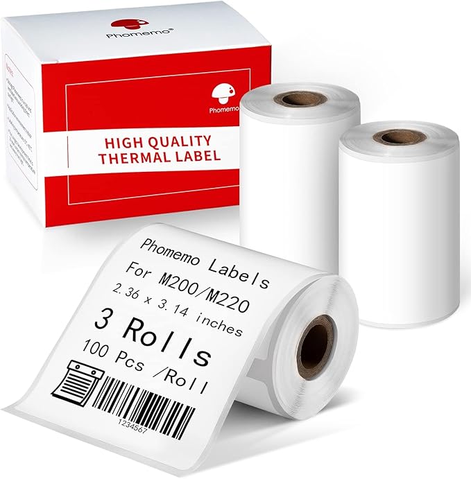 Phomemo 2.36" x 3.14" Multipurpose Labels, Thermal Sticker Label, Premium Adhesive,Compatible with M220 M250 M260 M221 M200 Printer for Logo Design, QR Code, Name Tag, Inventory, 3 Rolls-DeskLoop Office