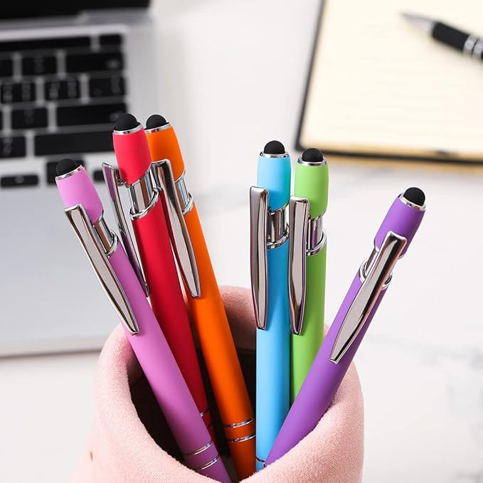 Ballpoint Pen with Stylus Tip, Soft Touch Click Metal Pen, 1.0mm Medium Point, Black Ink, 12 Count(Light Green)-DeskLoop Office