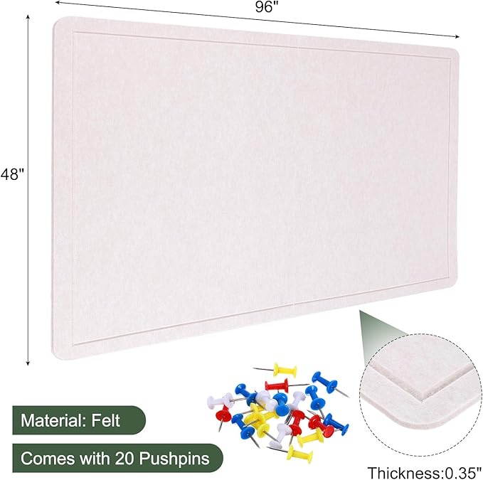 YOKIVE Felt Bulletin Board, 96 x 48 -Inch Foldable Decorative Pin Board Self Adhesive Felt Cork Board with 20 Pushpins, Great for Wall, Photo Display, Paste Note, Schedule(Light Camel)-DeskLoop Office