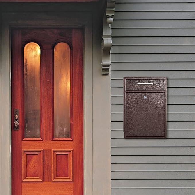 KYODOLED Steel Key Lock Mail Boxes Outdoor,Locking Wall Mount Mailbox,Security Key Drop Box,Collection Boxes,16.2Hx 11.22Lx 4.72W Inches,Bronze X Large-DeskLoop Office