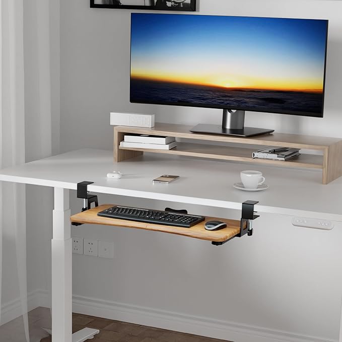 suptek Keyboard Tray Under Desk Pull Out with C Clamp Mount, Computer Keyboard & Mouse Tray, 25.6 (30 Including Clamps) x 11.8 inch Slide-Out Platform Computer Drawer for Typing, Dark Wood, DSF1SM-DeskLoop Office