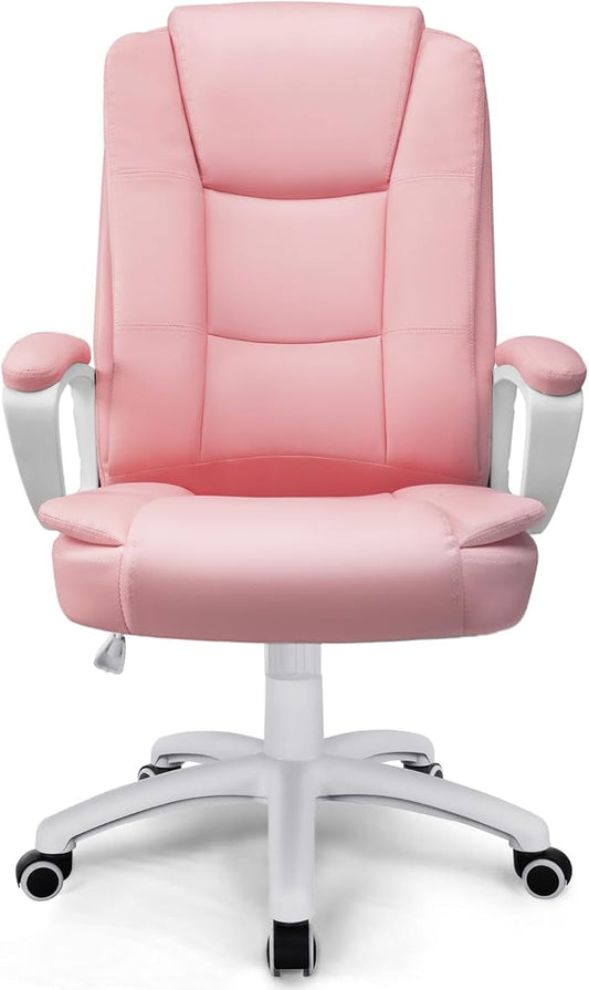 OFIKA Home Office Chair, Ergonomic Desk Chair, Adjustable Task Chair for Lumbar Back Support, Computer Chair with Rolling Swivel and Armrest, Modern Executive High Back Leather Chairs (Pink)-DeskLoop Office