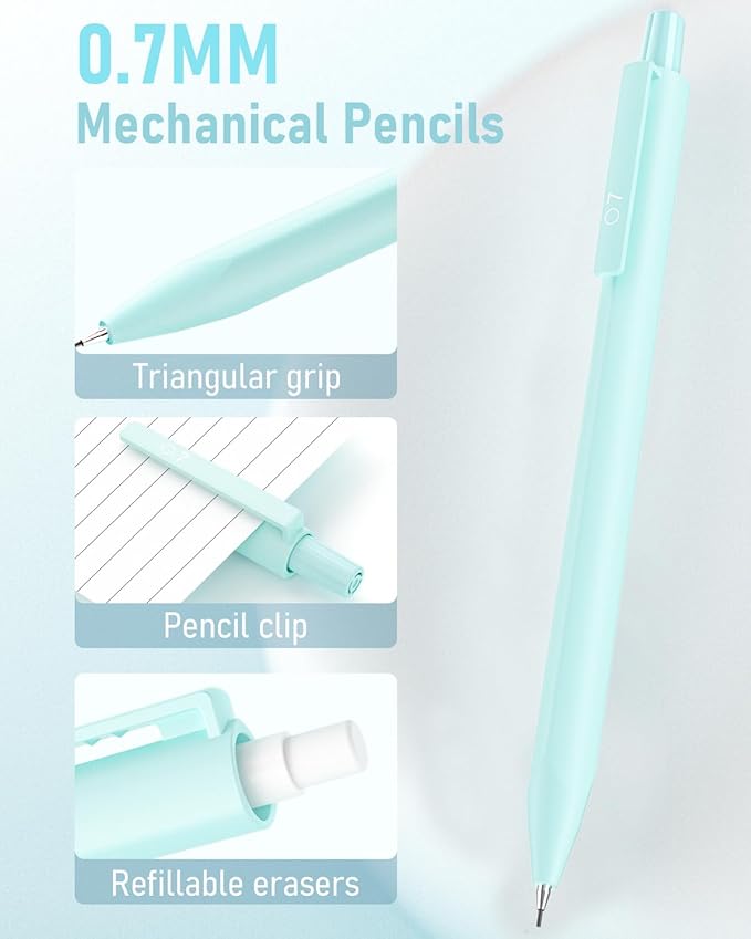 6PCS 0.7mm Mechanical Pencils Set with Case, Cute Pastel Mechanical Pencil with 240PCS HB Lead Refills, 3 Erasers, Aesthetic Back to School Supplies for Student Writing Drawing Sketching-DeskLoop Office