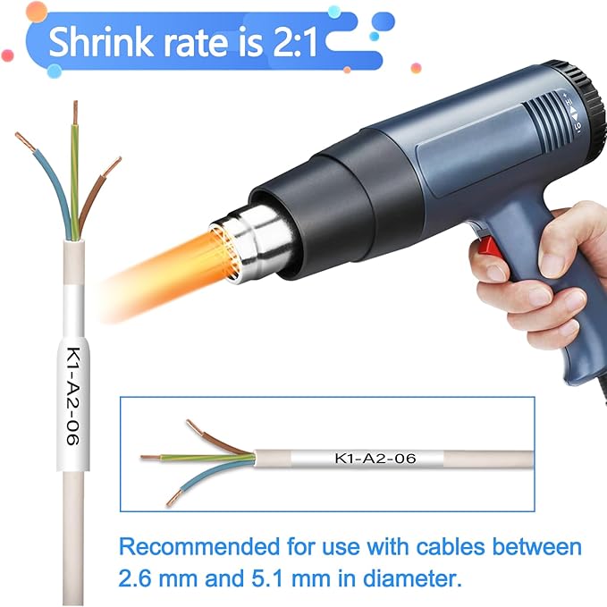 HSe221 HS221 HSE-221 HS-221 Heat Shrink Tubes Label Tape 3/8" (8.8mm) x 4.92 ft Compatible for PTD210 D400 D600 PTH300 PTE300 PTE500 PTE550W PTP700 PTP750WVP, Black on White, 2 Pack-DeskLoop Office
