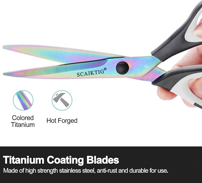 Craft Scissors Set of 3 Pack, All Purpose Sharp Titanium Blades Shears, Comfort Grip Handle, Multipurpose Fabric Scissors Tool Great for Adults, Office, Sewing, School and Home Supplies, White&Black-DeskLoop Office