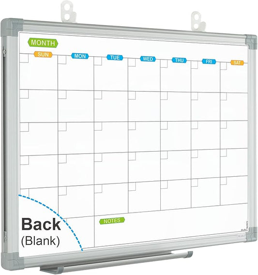 JILoffice Monthly Dry Erase Calendar Whiteboard 15 x 12 Inch, Double Sided Hanging Dry Erase Board/Calendar Board, Silver Aluminum Frame Portable Board for Office Home and School-DeskLoop Office