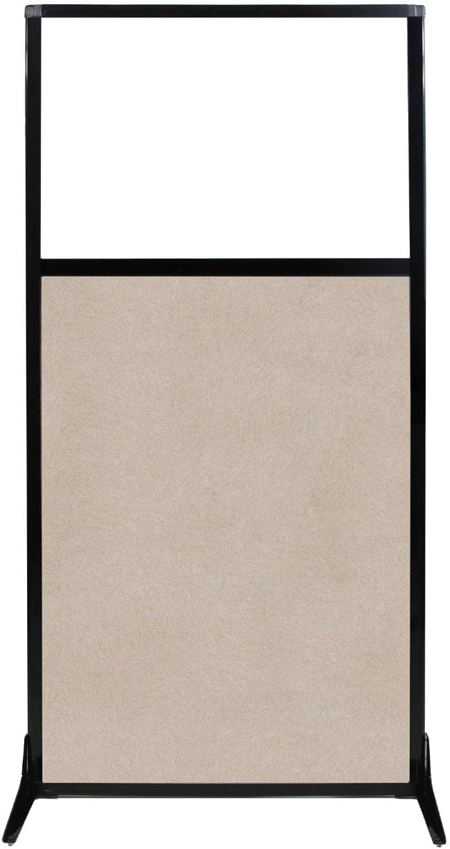 Versare Office Workstation Screen | Portable Wall Divider | Modern Cubicle | Freestanding Privacy Screen | Flexible Work Space | 1 Panel | 33" Wide x 70" Tall Beige SoundSorb Panels with Window-DeskLoop Office