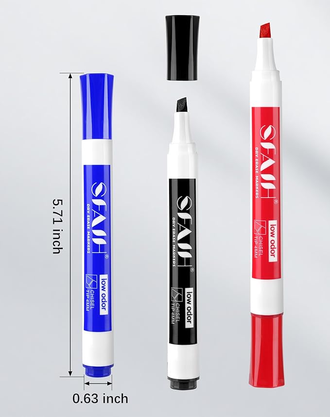 SFAIH Dry Erase Markers Chisel Tip with Magnetic Whiteboard Eraser, 48 Bulk 12 Assorted Colors White Board Markers for Teachers, Versatile Lines, 1s Quickly Dry, Perfect for Classroom and Office-DeskLoop Office