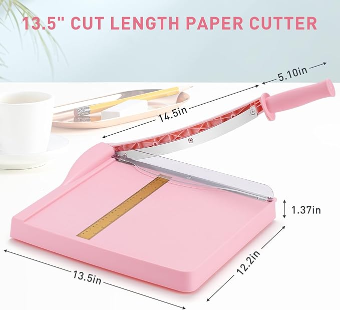 Paper Cutter, Paper Trimmer with Safety Guard, 12" Cut Length Paper Slicer with 16 Sheet Capacity Paper Cutting Board,Guillotine Paper Cutters and Trimmers for Cardstock Cardboard Vinyl (Pink)-DeskLoop Office