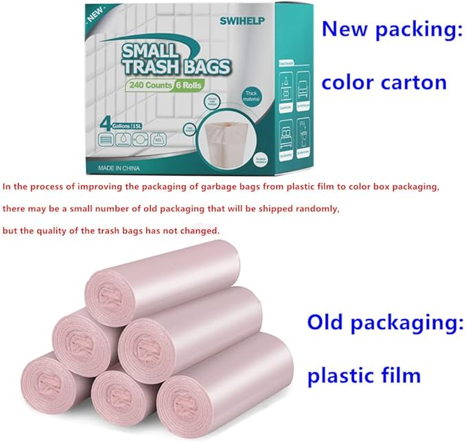 SWIHELP Trash Bags, 4 Gallon / 15 Liters Small Garbage Bags for Office, Kitchen,Bedroom Waste Bin,Colorful Portable Strong Rubbish Bags,Wastebasket Bags 240 Counts-DeskLoop Office