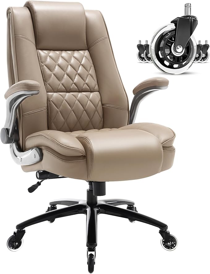 EZAKI High Back Office Chair-Flip-up Arms Executive Computer Desk Chair, Built-in Lumbar Support Thick Padded Adjustable Rock Tension Ergonomic Design for Back Pain-DeskLoop Office