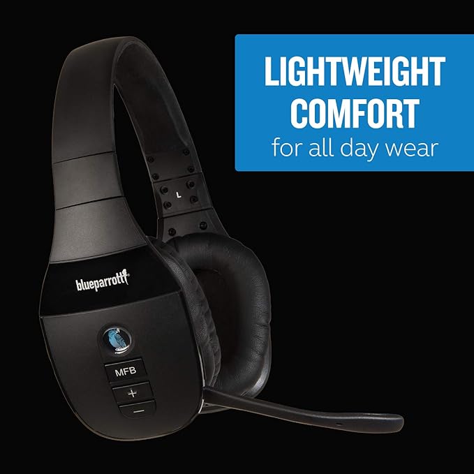 BlueParrott S450-XT Stereo Bluetooth Wireless Headphones 82% Noise Canceling Over Head Headset with Mic for Music and Calls, Hi-Fi Stereo Audio, 300 ft. Wireless Range, 24 hrs. Talk Time, Black-DeskLoop Office