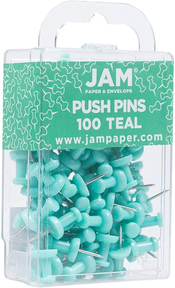 JAM PAPER Colorful Push Pins - Teal Pushpins - 100/Pack-DeskLoop Office