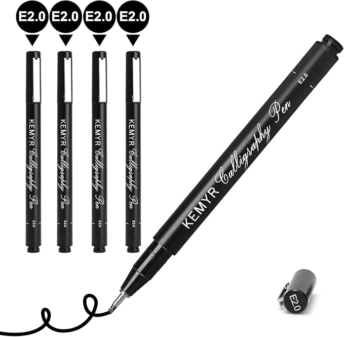4 Micro Fine liner Drawing Art Pens Calligraphy Pens: E2.0 Size Black Art supplies Waterproof Archival Black Ink Markers For Artists,Use for Professional Watercolor,Sketching-DeskLoop Office