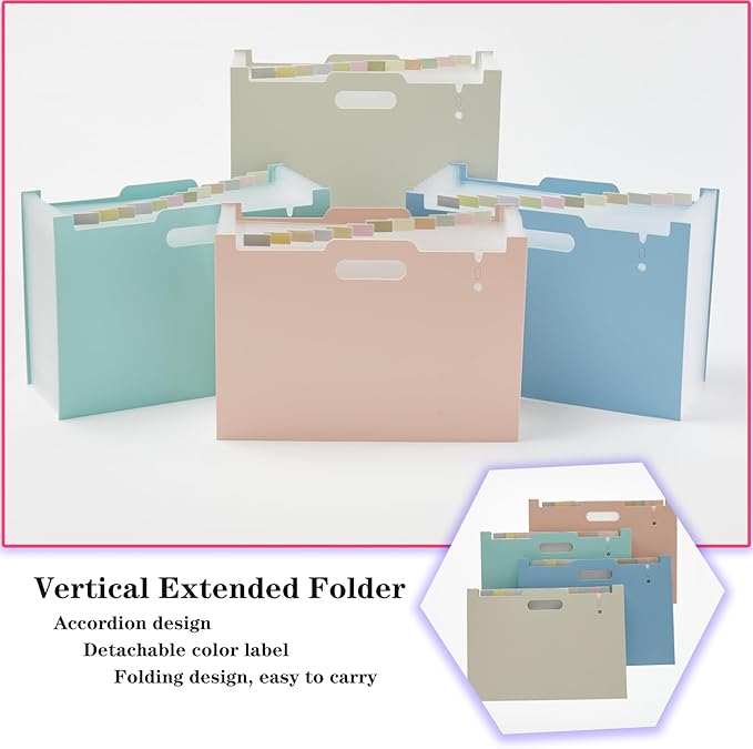 2-Piece Accordion Folder Manager, 12 Grid Expansion Pages, Portable Monthly Bill and Receipt Manager That Opens Upright, Colored Labels, School, Home, and Office letterhead/A4 Size, Pink-DeskLoop Office