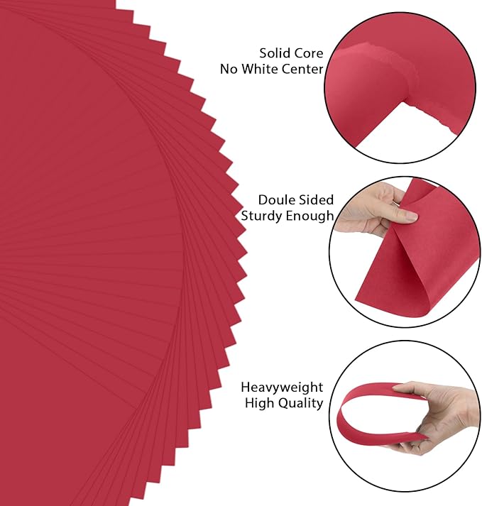 OcePor 100 Sheets Valentine's Day Red Cardstock Paper, Colored Printer Paper 8.5 x 11, Card Stock Thick Construction for Craft,Scrapbook,Office Printing, Invitations, Certificates,92 lb/250gsm