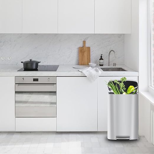 PayLessHere 13 Gallon (50L) in Home Recycling Bin Kitchen Stainless Steel Recycling Bin with Lid Removable Inner Bucket Foot Pedal Soft Close for Office Home Kitchen Garbage Can Trash Bin-DeskLoop Office