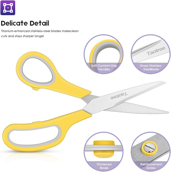 Scissors Bulk 40-Pack, Taotree 8" All Purpose Scissors, Soft Comfort-Grip Stainless Steel Sharp Shears for School Supplies Office Desk Home, Classroom Teacher Sewing Fabric Craft, Right/Left Handed-DeskLoop Office