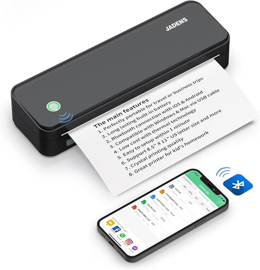 JADENS Bluetooth Thermal Printer, Support 8.5" X 11" US Letter, Portable Printers Wireless for Travel, Inkless Printer Compatible with iOS, Android, Mobile Printer for Home, Office, School-DeskLoop Office