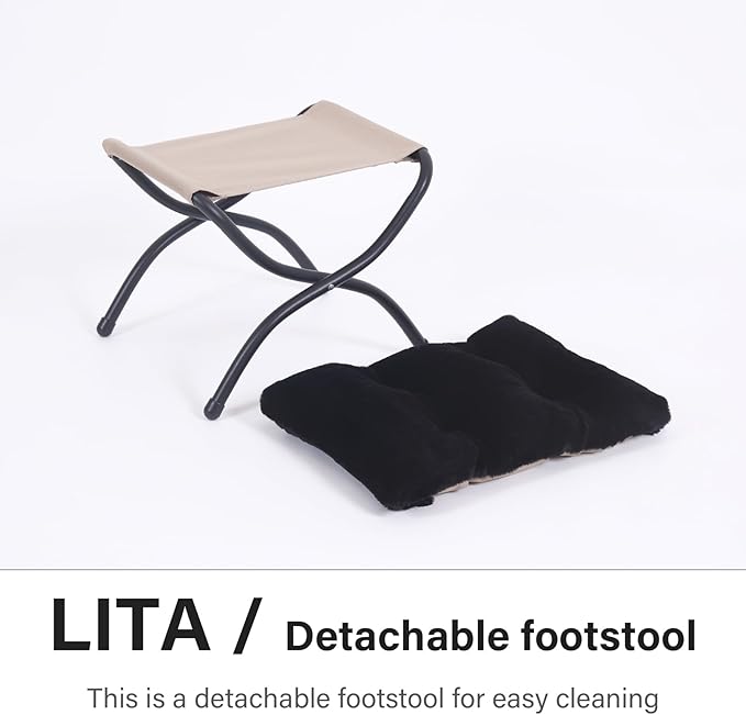 LITA Folding Upholstered Footrest Stool, Modern Small Portable Accent Ottoman with Detachable Thick Cotton Cushion Padded Sofa Stool with Metal Frame for Lazy Chair, Living Room & Bedroom, Plush Black-DeskLoop Office