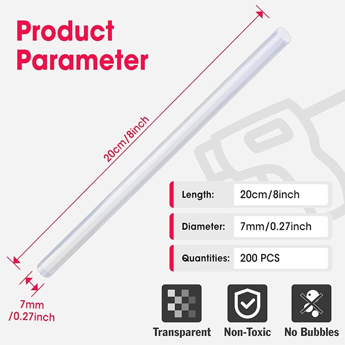 200 PCS Mini Hot Glue Sticks, 8" Long x 0.27" Diameter Glue Sticks for Glue Gun, Perfect Fit for Mini Glue Guns, Widely Used in Wood, Metal, Glass, Plastic, Floral, Fabric, and More-DeskLoop Office