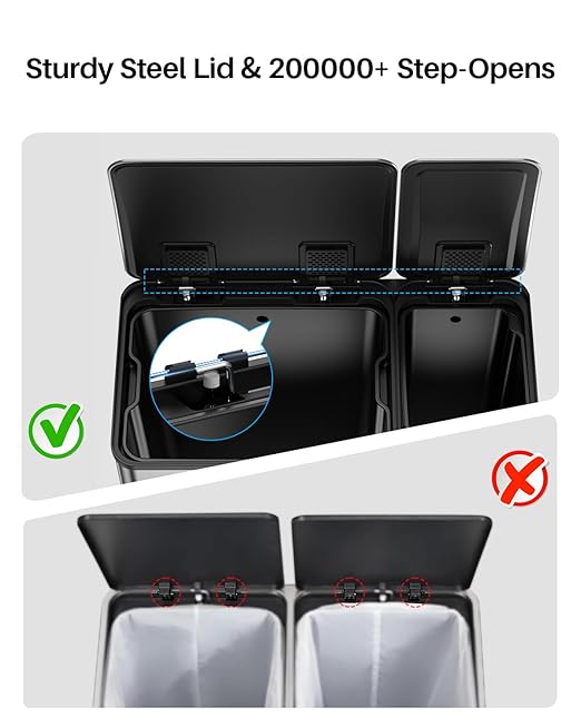 Dual Trash and Recycling Bins for Kitchen, 13.2 + 5.2 Gal (50+20L) Stainless Steel Trash and Recycle Bin Combo with Soft-Close Lid, Large Garbage Cans for Kitchen Home with 2 Magnets Sticker, Silver-DeskLoop Office