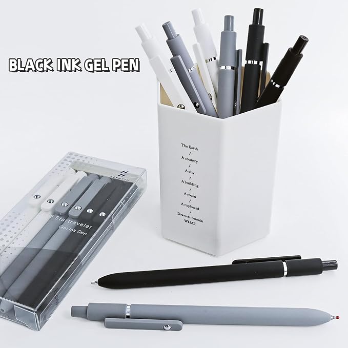 6 Pcs Gel Pens 0.5mm Quick Dry Black Ink Pens Fine Point Smooth Writing Pen, Cute Office and School Supplies Gifts for Women Teacher Students (6 Pcs Black White Grey Silver)-DeskLoop Office