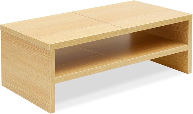 TEAMIX 2 Tiers Desktop Monitor Stand Riser 20 Inch Printer Stand with Storage Small TV Riser Laptop Wooden Desk Organizer Shelf Bookshelf Maple (Natural Maple, 2 tiers)-DeskLoop Office