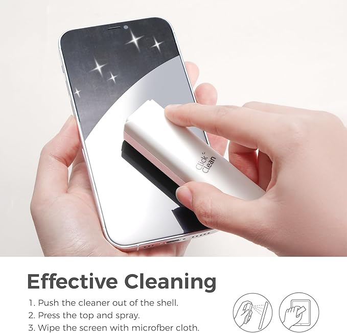 CLICK CLEAN Screen Cleaner, Fingerprint Proof Screen Cleaner Spray, All-in-One Cleaner with Microfiber, Shell and Phone Stand for All Phones, Laptop and Tablet Screens (Pink)-DeskLoop Office