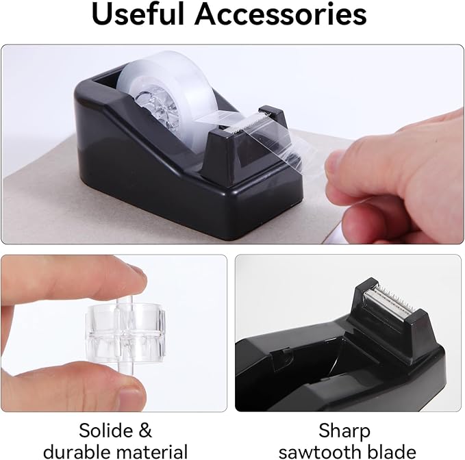 Black Desk Accessories, Office Supplies Set with Stapler, Tape Dispenser, Staple Remover, Pen Holder, Scissor, Binder/Paper Clips, Ballpoint Pen, Clear Tape and 1000pcs Staples-DeskLoop Office