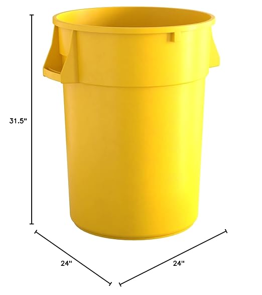 44 Gallon Yellow Round Commercial Trash Can-DeskLoop Office