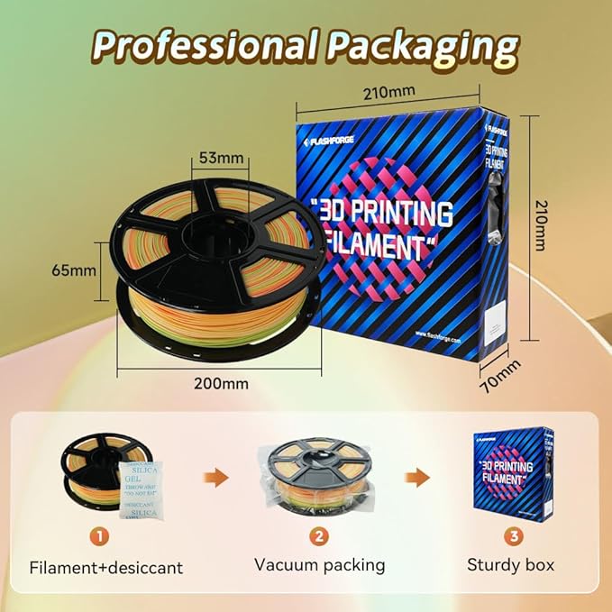 FLASHFORGE Rapid PLA Gradient Filament 1.75mm Rainbow Corals, Transform Colors Smoothly & Fast, High Flow Speedy 3D Printer Filament, Experience Exceptional Performance with 500mm/s Fast Printing-DeskLoop Office